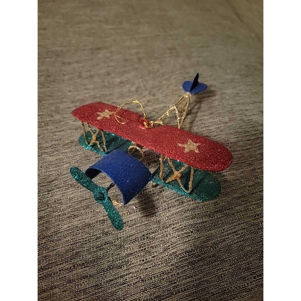 Pier One Imports Christmas Plane & Train Christmas Ornament Holiday Glittery